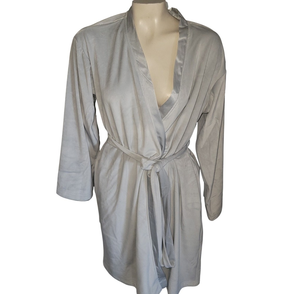 Pottery Barn Chamois Robe M Light Gray Shawl Collar Long Sleeve Tie Waist luxury
